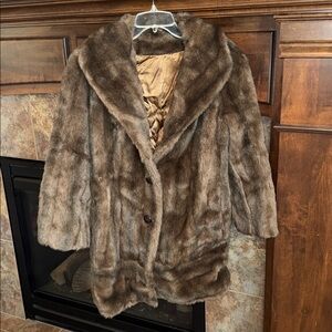 Vintage Brown Faux Fur Coat Tissavel France chic elegant special event formal M